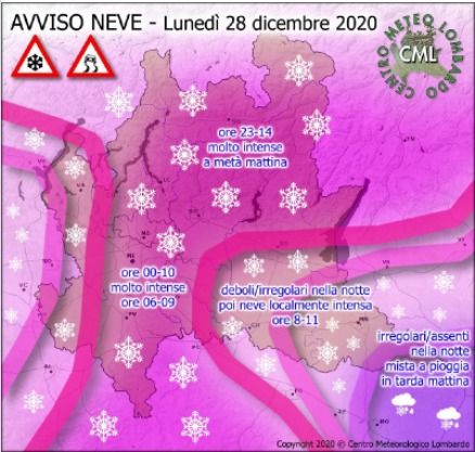 Previsione neve del 28 Dicembre 2020